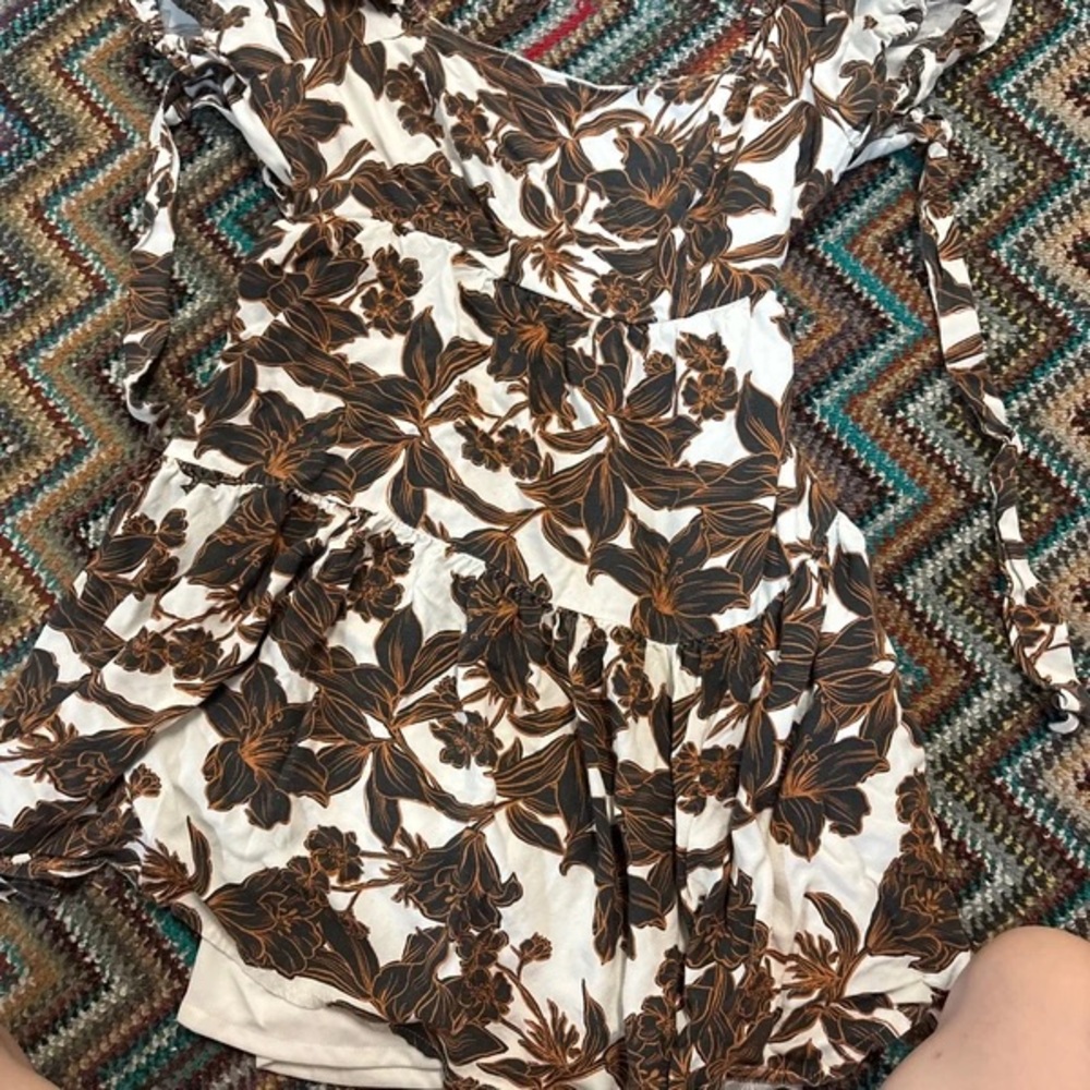 Japna White Floral Tie-Shoulder Tunic with Brown Print